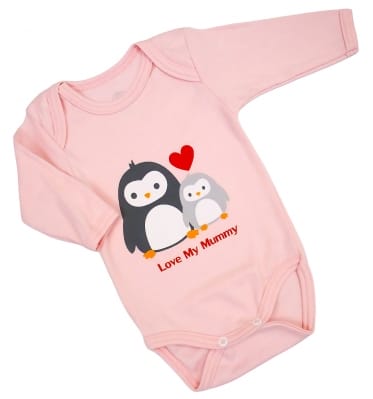 Боді-човник однотонний, зріст 62 з малюнком Пінгвини Love My Mummy 5821407963