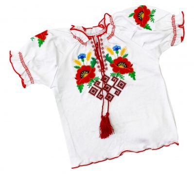 Блуза Вишиванка, зріст 80 кулір з маками і колосками