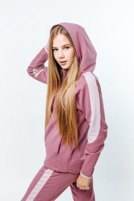 Спортивний костюм для дівчаток з кольоровими вставками (двонитка) пепельно-рожевий