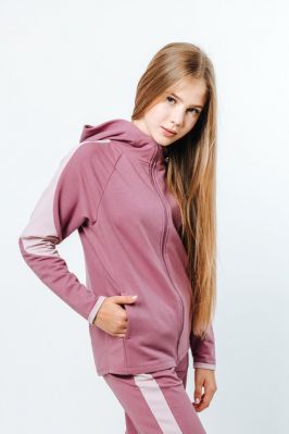 Спортивний костюм для дівчаток з кольоровими вставками (двонитка) пепельно-рожевий