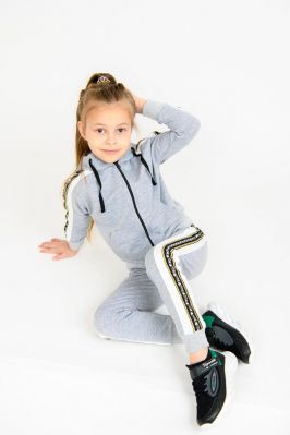 Спортивный костюм для девочек с лампасами (серый меланж)