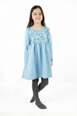 Сукня для дівчинки з вишивкою (двонитка) блакитна